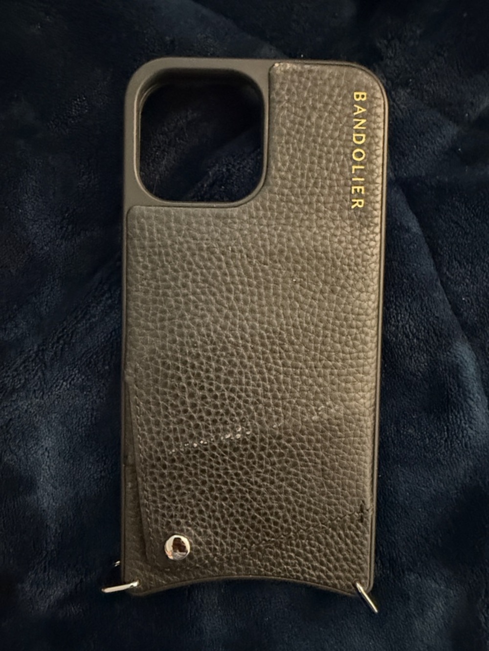 Bandolier Black Leather Phone Case with Gold Logo